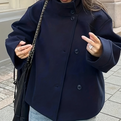 Veste courte femme col montant boutonnée décontractée couleur unie