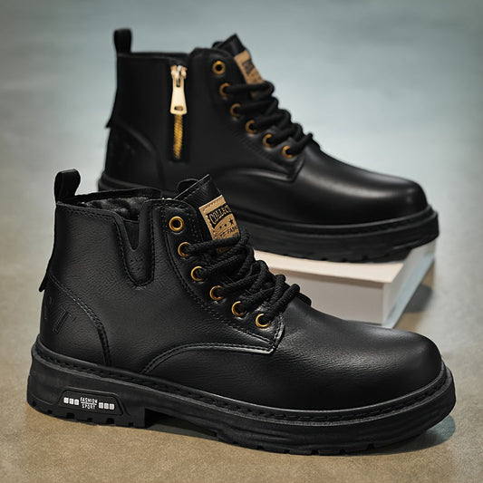 Bottes montantes homme noires à lacets et semelle épaisse