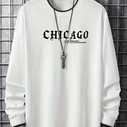 T-shirt Homme Manches Longues Col Rond Imprimé Chicago