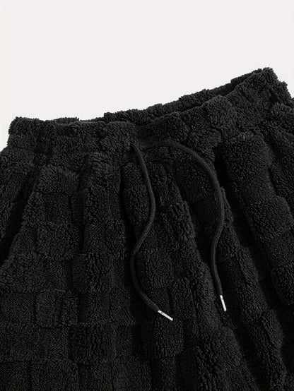 Pantalon de jogging doux à motif texturé à carreaux et cordon de serrage