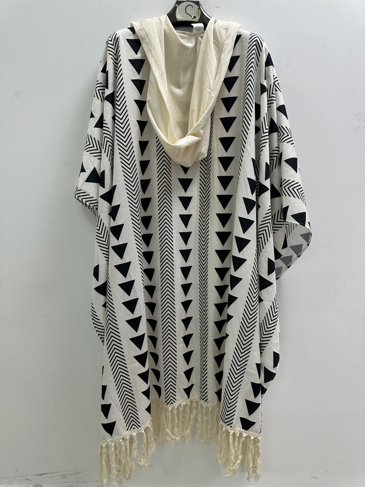Poncho da spiaggia bohémien da uomo con cappuccio e motivi geometrici – stile festival casuale