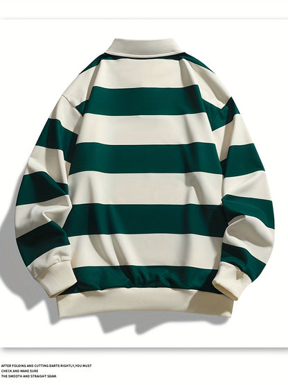 Polo manches longues à rayures horizontales marron et blanc cassé pour homme