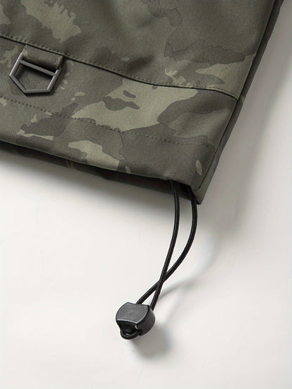 Veste Homme Camouflage Vert à Capuche et Fermeture Éclair