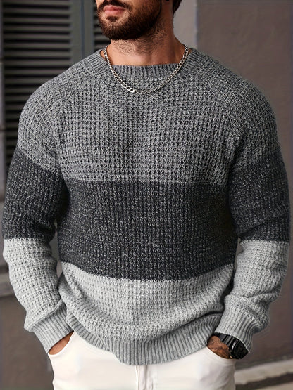 Pull Homme Col Rond Maille Texturée Tricolore Beige Marron Noir