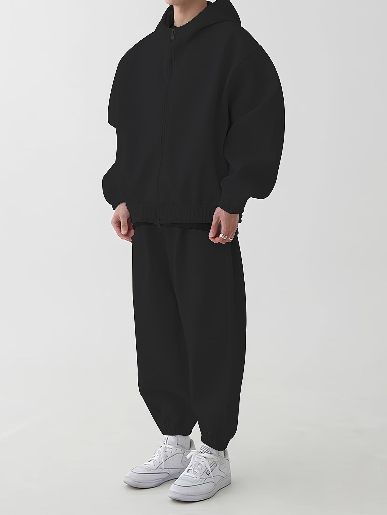Ensemble survêtement unisexe gris clair à capuche zippé et pantalon décontracté