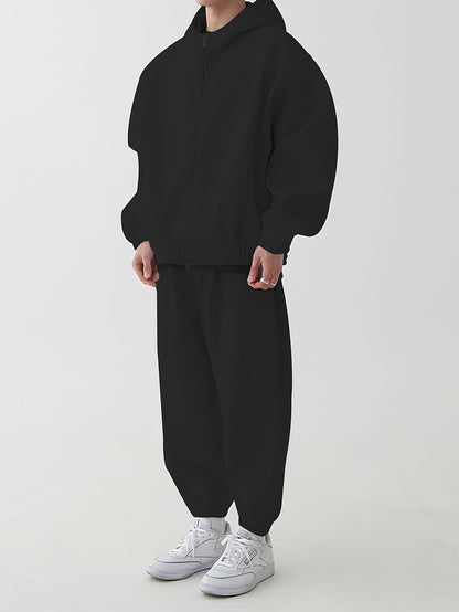 Ensemble survêtement unisexe gris clair à capuche zippé et pantalon décontracté