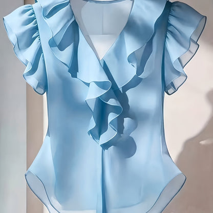 Blouse Femme Élégante à Volants Style Romantique pour Tenue Chic et Bureau