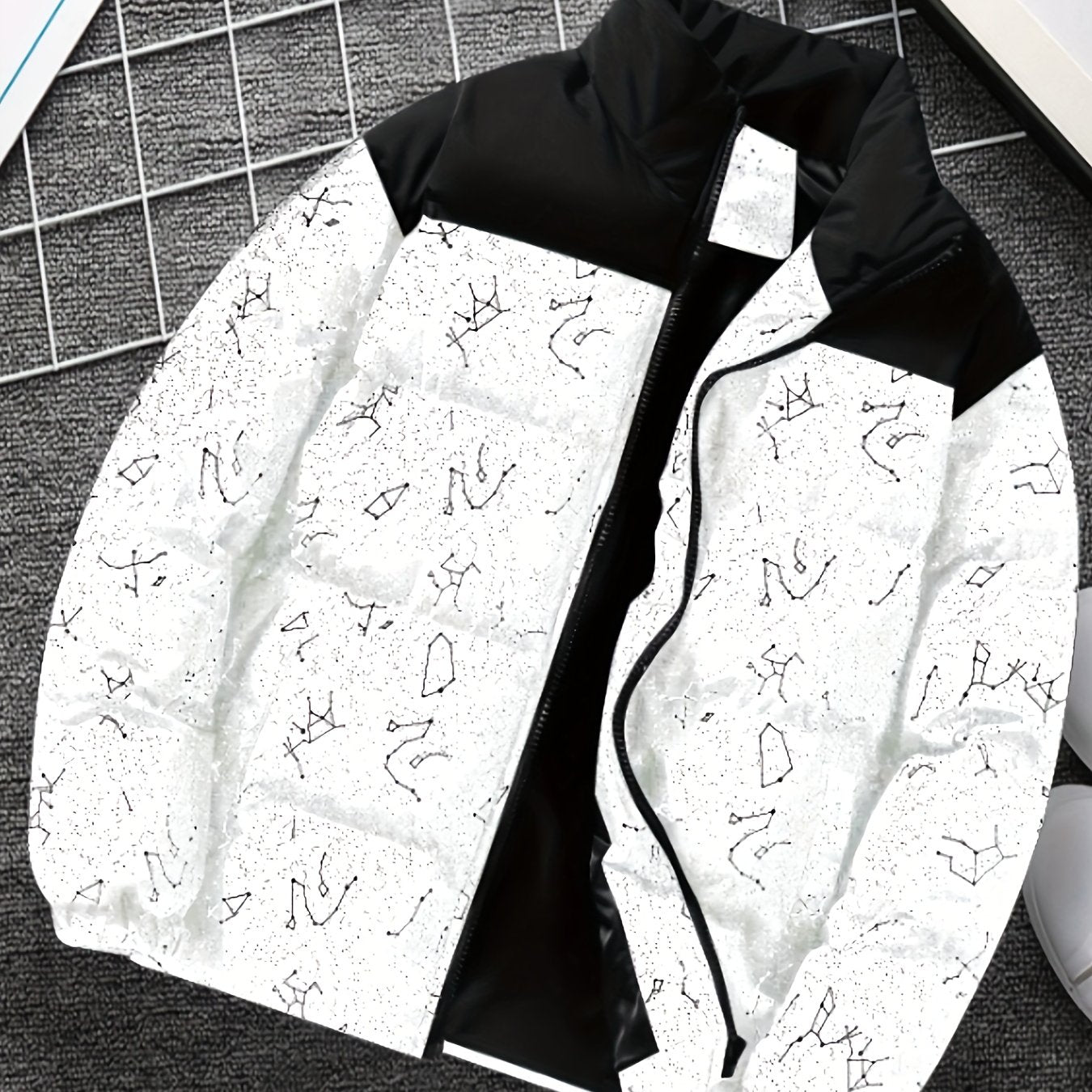 Doudoune matelassée col montant à motif constellation imprimé bicolore pour homme