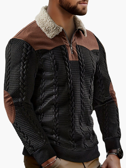 Herrtröja med sherpakrage och dragkedja, casual urban stil