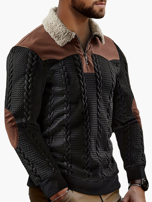 Herrtröja med sherpakrage och dragkedja, casual urban stil