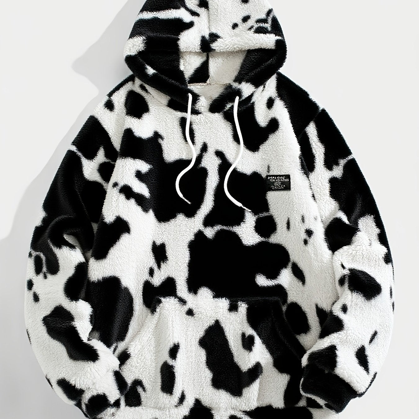 Sweat à capuche Sherpa motif peau de vache bicolore avec poche kangourou