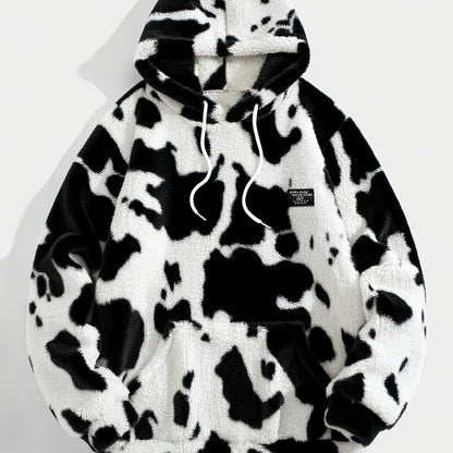 Sweat à capuche Sherpa motif peau de vache bicolore avec poche kangourou