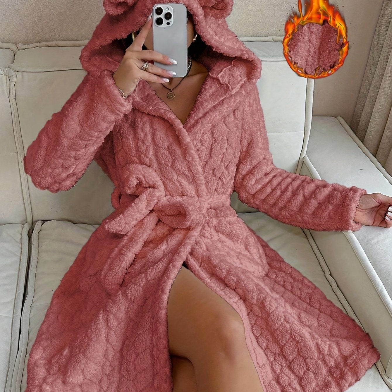 Robe de Chambre Femme à Capuche Ourson Douce Lavande