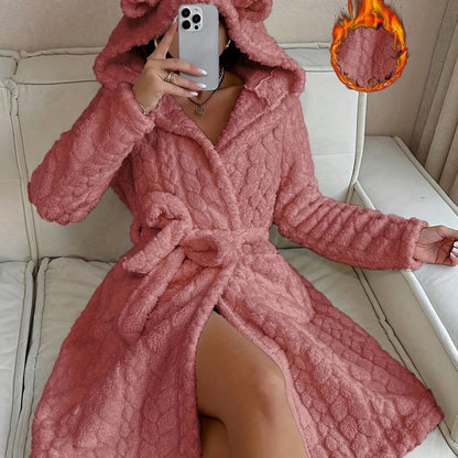 Robe de Chambre Femme à Capuche Ourson Douce Lavande