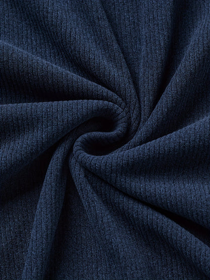 Pull Homme Col Montant Bleu Marine Crème avec Coudières Marron
