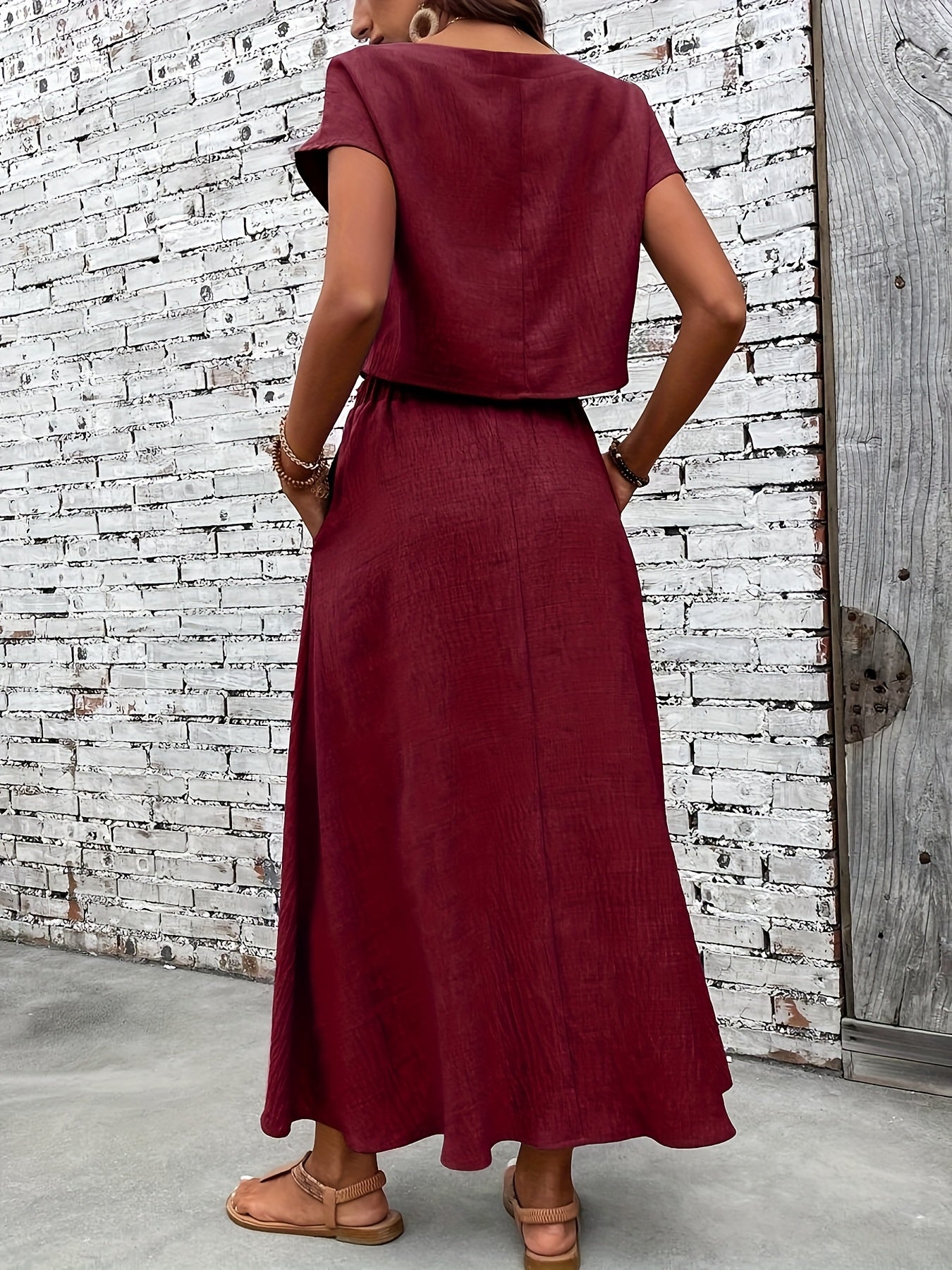 Ensemble deux pièces femme chic style bohème – Top court et jupe longue fluide