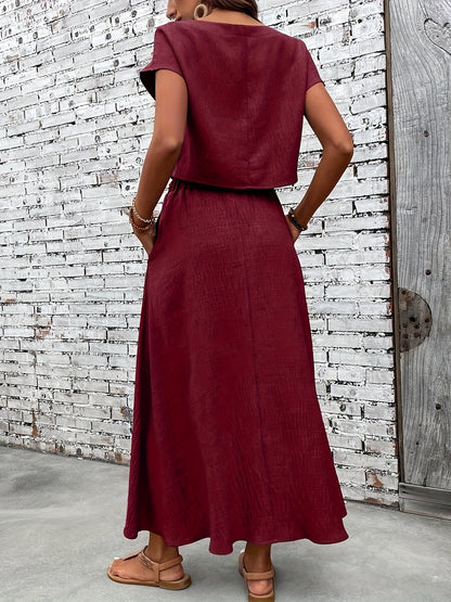 Ensemble deux pièces femme chic style bohème – Top court et jupe longue fluide