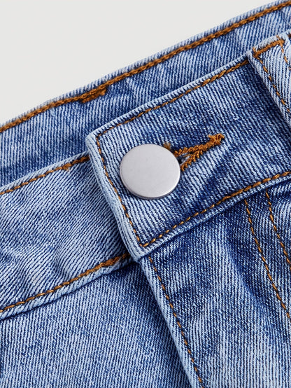 Short denim skirt with decorative bows for women, elegant and casual style