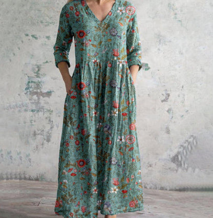 Robe longue femme style bohème chic à motif floral, usage quotidien et détente
