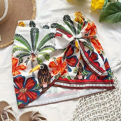 Falda de playa tropical para atar para mujer – Estilo vacaciones, diseño exótico, ideal para el verano