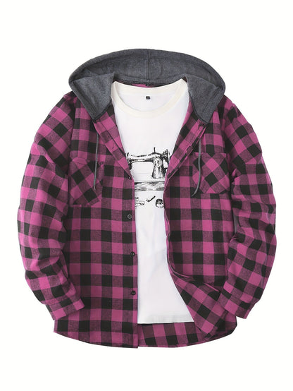 Chemise à carreaux décontractée avec capuche pour homme – Style tendance polyvalent