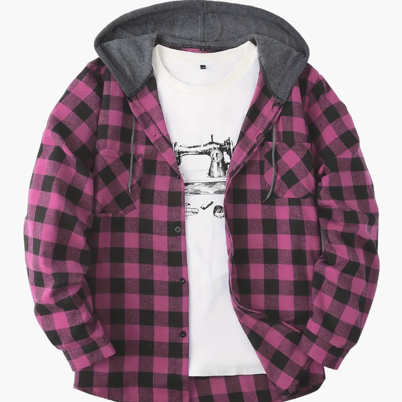 Chemise à carreaux décontractée avec capuche pour homme – Style tendance polyvalent