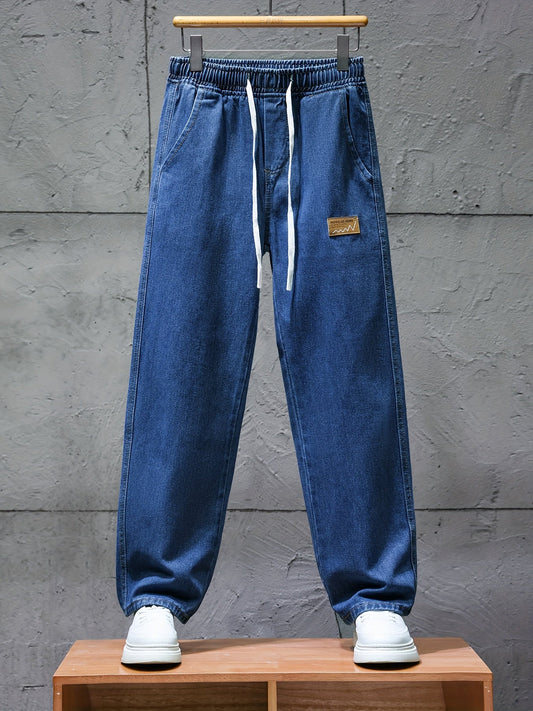 Jean décontracté bleu coupe large taille élastique cordon blanc