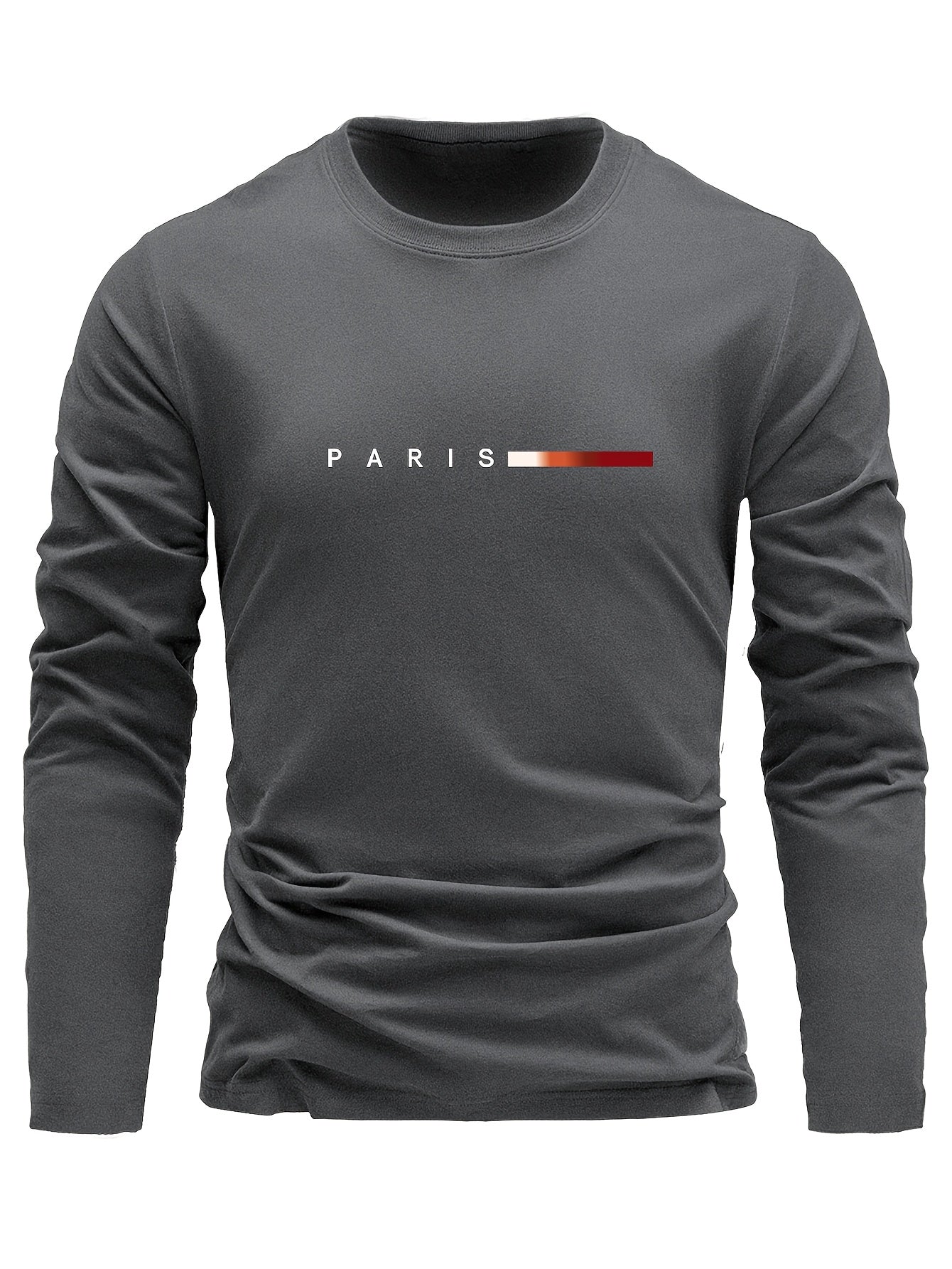 Lot de 3 T-shirts Homme Manches Longues Col Rond Motif Paris Dégradé