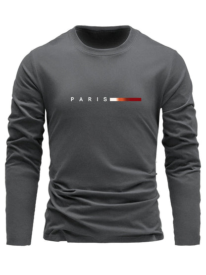 Lot de 3 T-shirts Homme Manches Longues Col Rond Motif Paris Dégradé