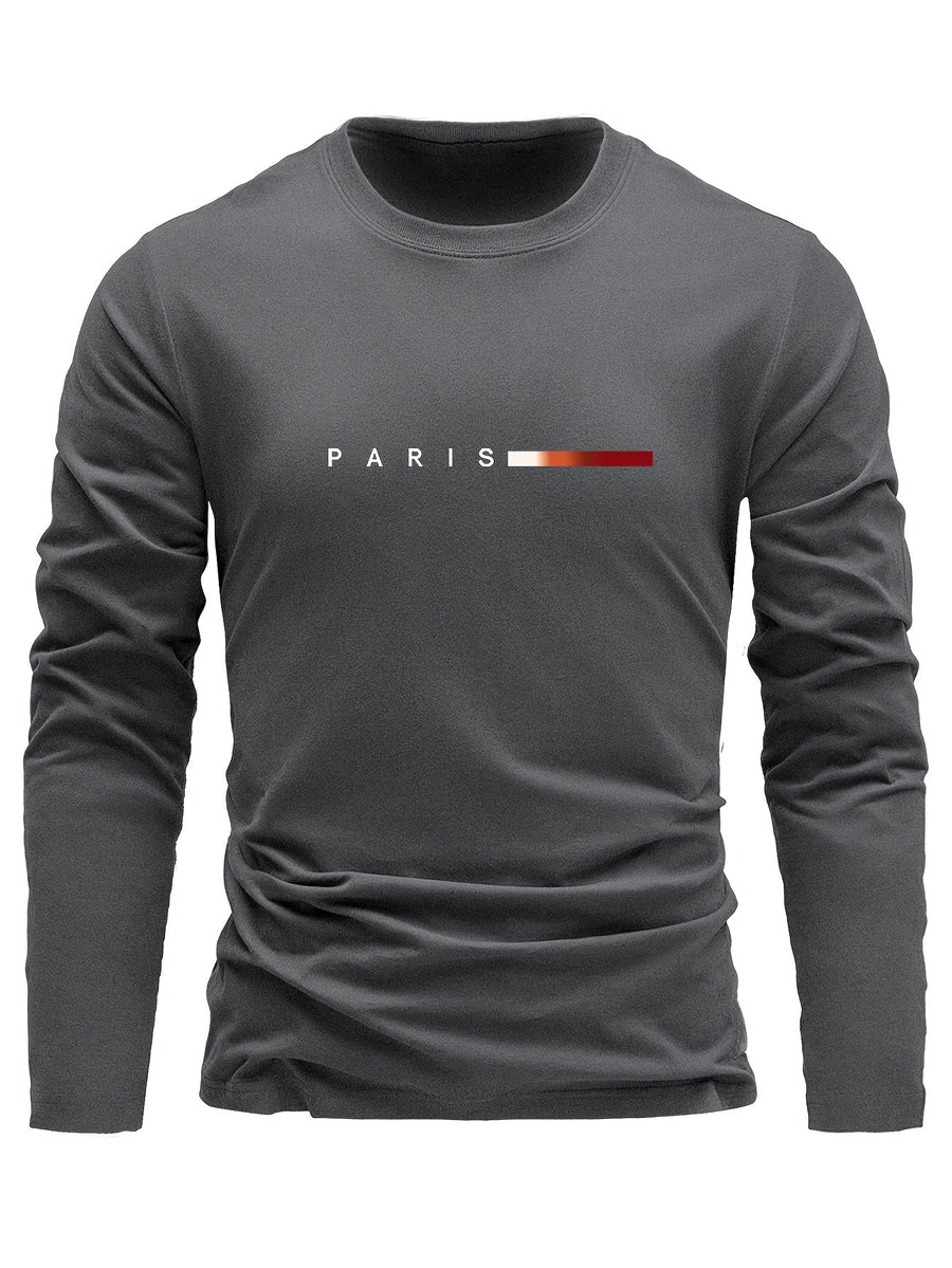 3-pack herr-T-shirts med lång ärm, rund halsringning och Paris-degradémönster