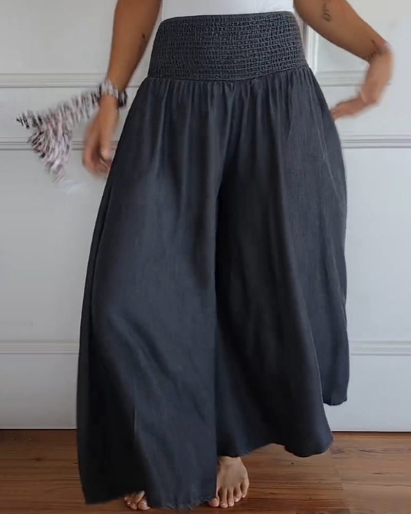 Pantaloni larghi a vita alta stile bohémien per donna, taglio fluido e comodo, ideali per tutti i giorni e il relax