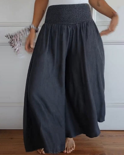 Pantaloni larghi a vita alta stile bohémien per donna, taglio fluido e comodo, ideali per tutti i giorni e il relax