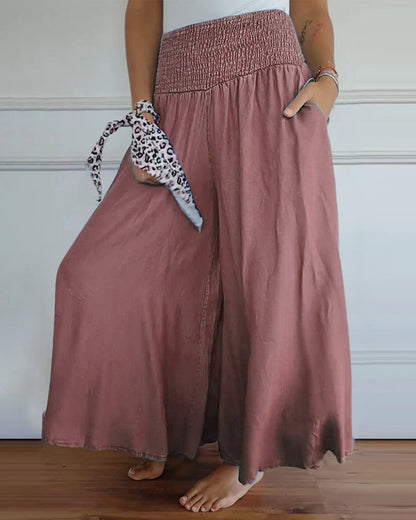 Pantaloni larghi a vita alta stile bohémien per donna, taglio fluido e comodo, ideali per tutti i giorni e il relax