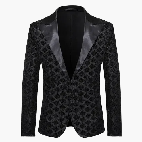 Giacca da sera uomo stile smoking, motivo geometrico brillante, ideale per feste ed eventi eleganti