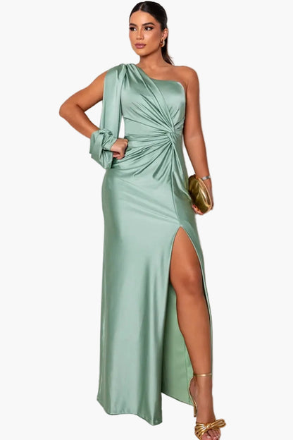 Abito da sera donna monospalla elegante stile drappeggiato per evento e cerimonia