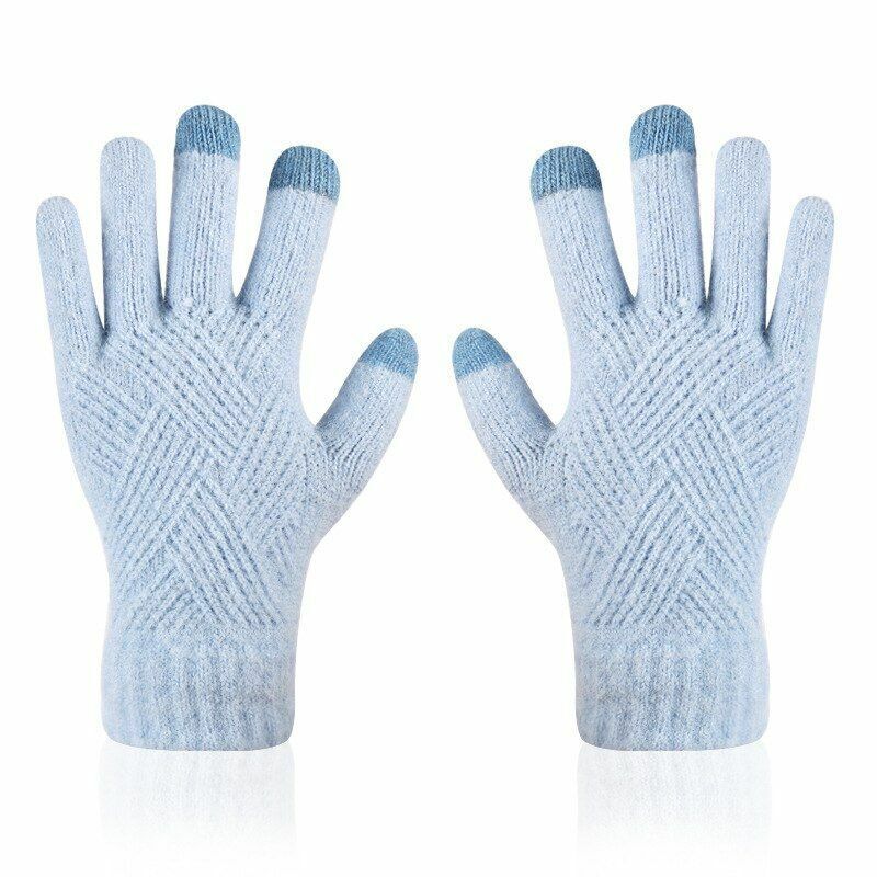 Soft Knitted Chevron-Pattern Touchscreen Gloves in a Solid Color