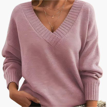 Damski sweter z dekoltem w serek na zimę, elegancki i swobodny, z długim rękawem