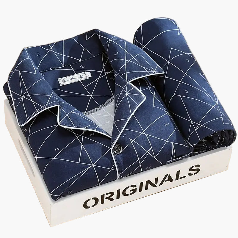 Pyjama Homme Élégant Motif Plumes – Ensemble Confort Nuit et Détente