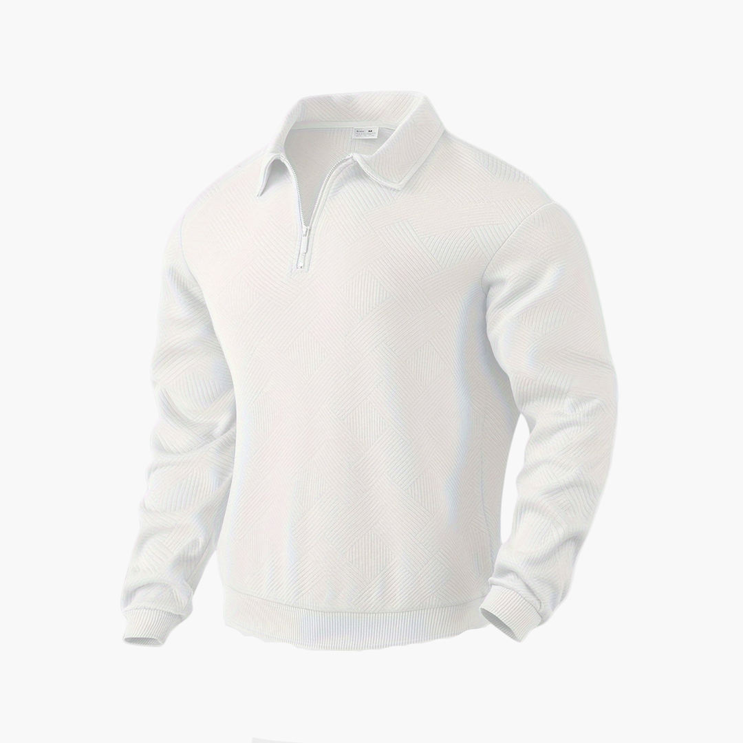 Sudadera para hombre estilo vintage con cuello con cremallera y motivo geométrico – Elegancia casual para todas las ocasiones