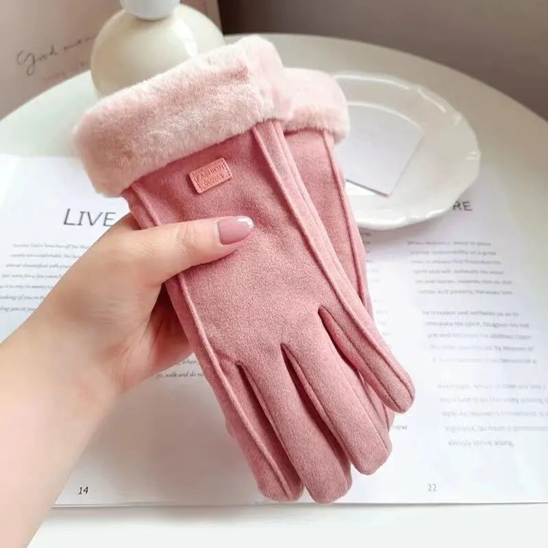Gants Hiver Doux avec Revers en Fausse Fourrure