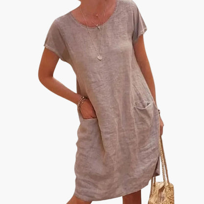 Robe d'été femme décontractée à manches courtes avec poches – Style idéal pour la plage et les vacances