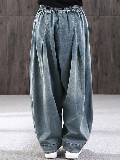 Pantalon large décontracté pour femme style streetwear avec poches, taille élastique, idéal pour un look urbain tendance