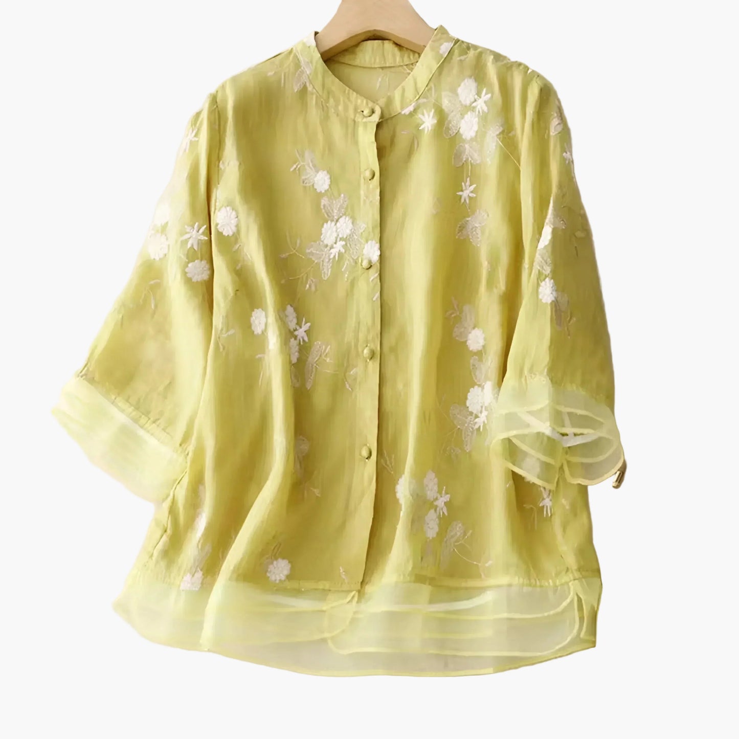 Blusa amplia con bordados florales para mujer, estilo elegante y versátil