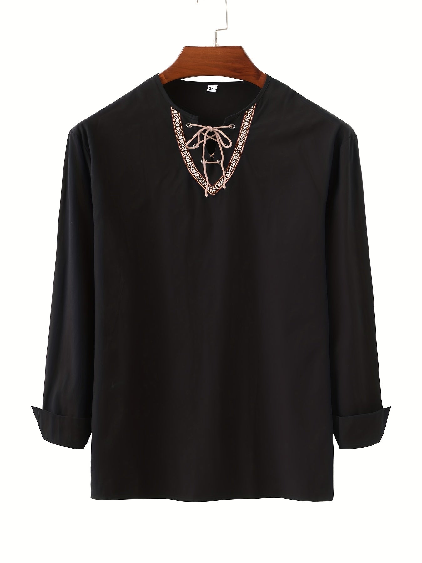 Vintage skjorte med snøret krave til mænd - afslappet og elegant stil