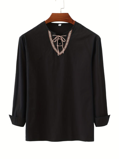 Vintage skjorte med snøret krave til mænd - afslappet og elegant stil