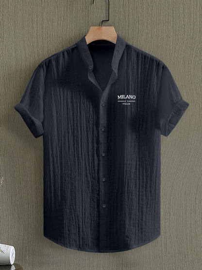Casual skjorte med mao-krave til mænd – moderne MILANO-stil, korte ærmer, ideel til sommeren
