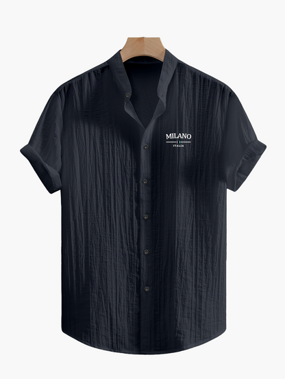Casual skjorte med mao-krave til mænd – moderne MILANO-stil, korte ærmer, ideel til sommeren