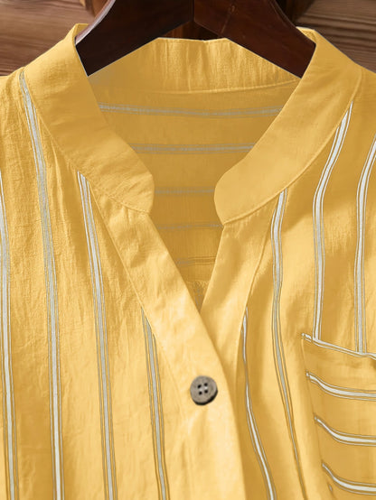 Chemise décontractée pour femme à manches courtes style boutonné col mao chic