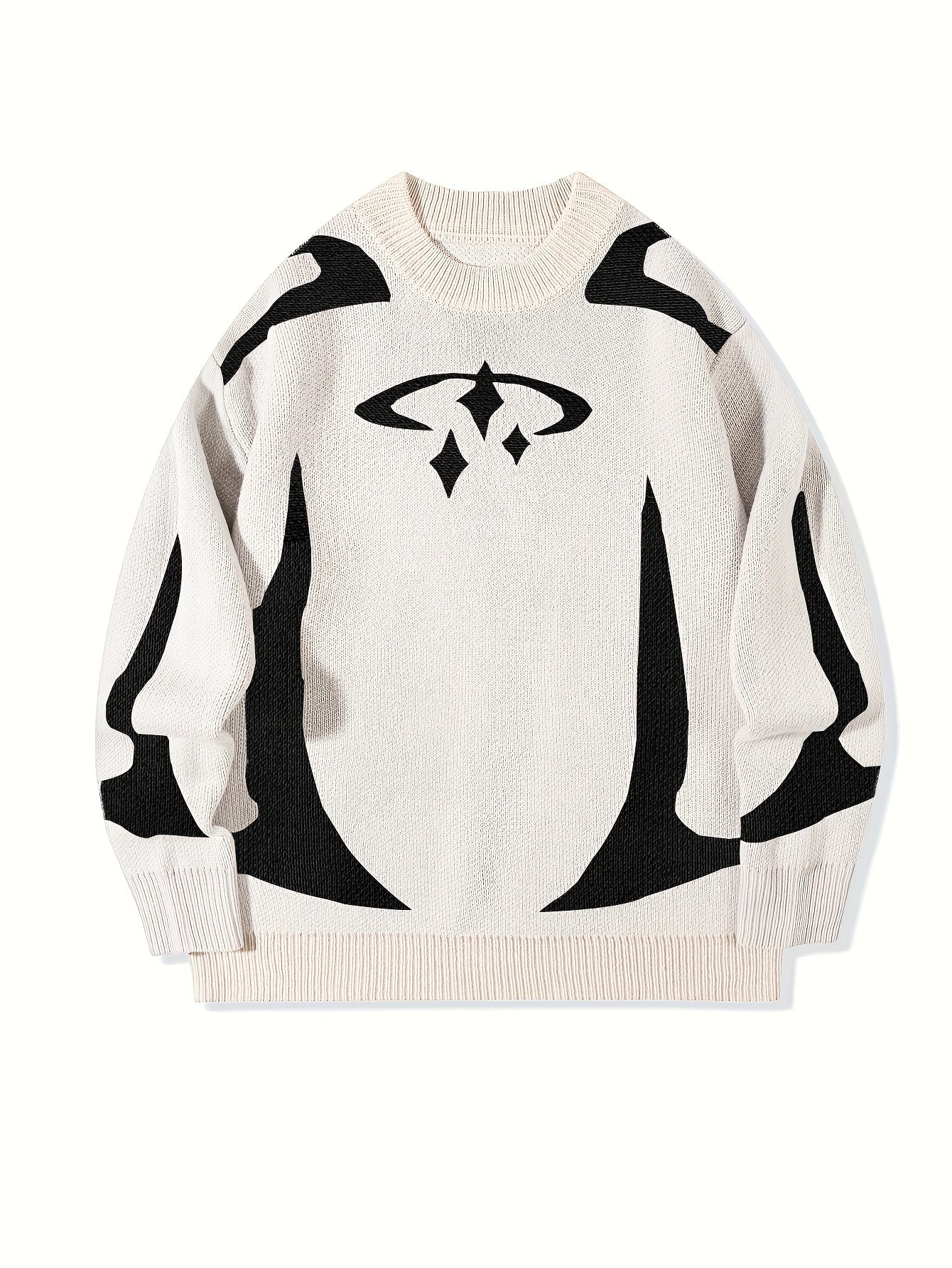 Pull en maille unisexe à motifs abstraits et col rond