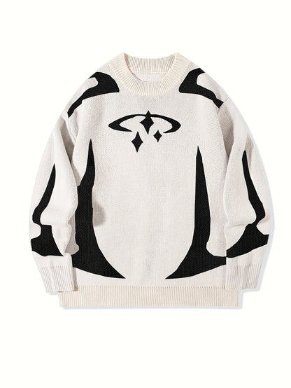 Pull en maille unisexe à motifs abstraits et col rond